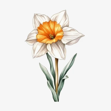 Narcissus flower, water color clipart, simple design, no background, minmalist