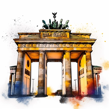 a Germany Brandenburg Gate in the style of watercolour clipart with detailed brush strokes