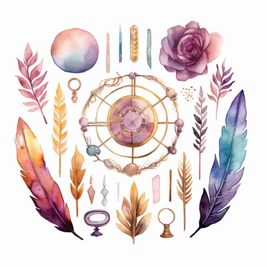 watercolour painting spiritual healing flatlay clipart transparent background