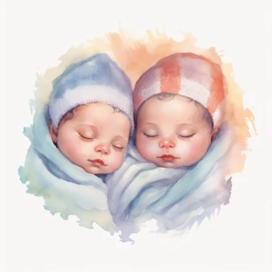 Watercolor beautiful new born twin baby on a cute blanket, clipart, singel clipart, High resolution, 8k