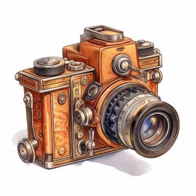 a clipart of an old vintage camera in the style of realism with no elements, , luis ricardo falero, highly detailed illustrations, 32k uhd, white background