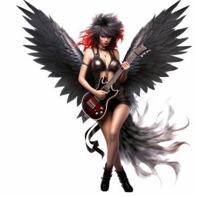 a beautiful fairy dressed as a rock n roll rock star, big wings, clipart, full body image, hyper realistic,