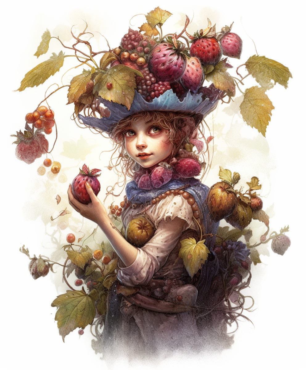 illustration art of cute beautiful feminine blackberry fairy, branches ...