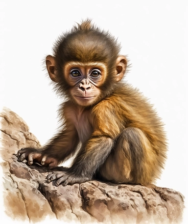 safari cute baby Barbary ape, in the style Animals Clipart Watercolor, animated gifs, delicate shading, heavy shading, white background