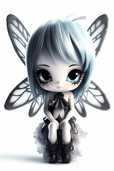 kawaii single emo fairy clipart, white background, constrained, digital-art, Natural light, CryEngine, Normal perspective, DSLR camera, Animated scene
