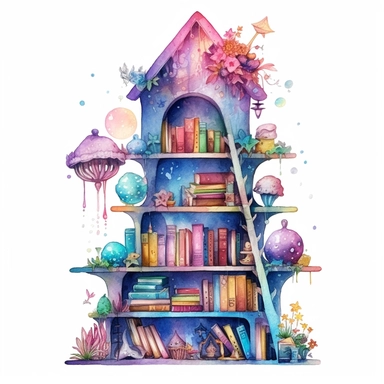 Watercolor Fantasy Bookshelf,fancy watercolor,scrapbooking,clipart,white background