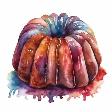 watercolour bundt cake, clipart on white background, no watermark, highly detailed, professional color gradation, clean sharpness