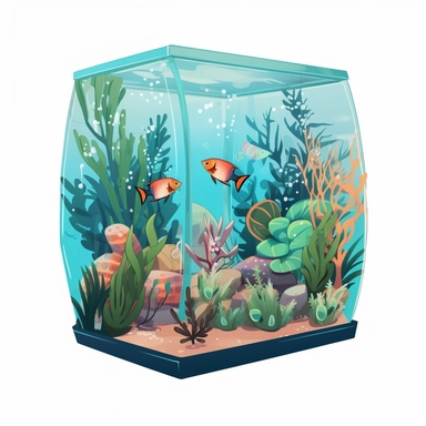 ella bailey illustration style, cartoon style fish tank , high definition, 8k, insanely detailed, fine detail, sharp focus, illustration, white background, isolated clipart