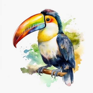 watercolor clipart, white background, a vibrant toucan, its colorful feathers ready to adorn any space, by François Boucher