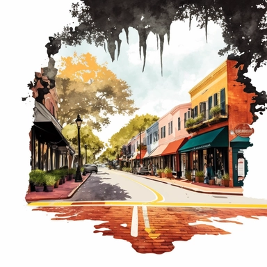 Florida, Orlando, red brick road, watercolor street, van gong, clip art, negative space