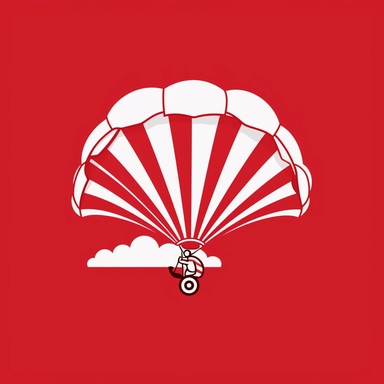 logo for parachute pizza delivery, minimalist design, red and white, dynamic urban brand recognition, basic luxury, detailed clipart, rendered in 8k