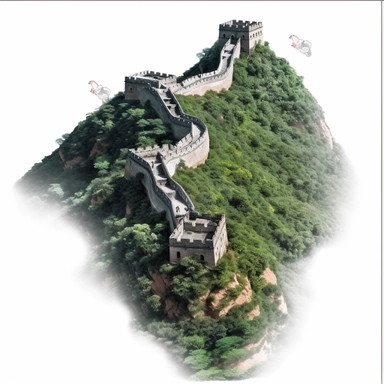 clipart Great Wall of China , china, from the top, photo realistic, white background