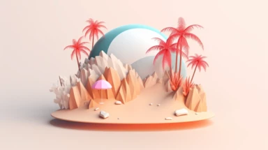 3d abstract summer nature beach object clipart with Gradient Color Overlay Background, minimal, soft color, artistic, high resolution, 8K, Canon 5d Mark IV 35mm IS F1.4 lens,