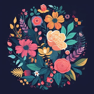 Floral, flower, illustration drawing, vector, flat, simple, clipart, logo, blank background, bright colors, feminine, design for t-shirt
