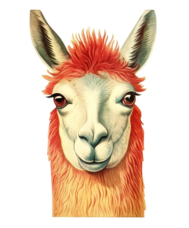 Vintage 1920 Portrait of Llama Head Illustration , Chromolithograph, Die Cut, 1920s Illustration, Vintage, Chromolithograph, Colorful, Antique, Ephemera, Clipart, 8k, Isolated on white
