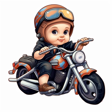 clipart of cute and cool baby on a harley davidson multicolor white background
