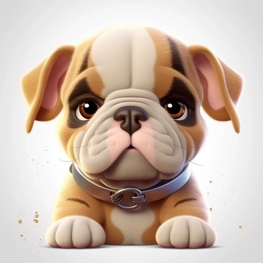 Bulldog puppy, Closeup Portrait, Clipart, Digital art, kawaii, disney style, Pixar, hyperdetailed, 1080p, Ultra-HD no background