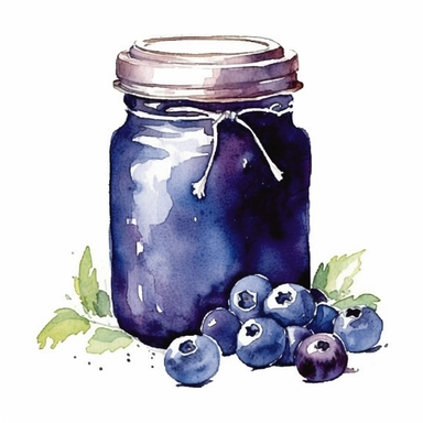 blueberry conserve, purple jam, watercolour, clipart, illustration, jam jar
