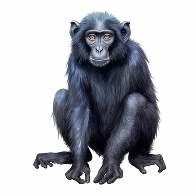isolated illustration on a white background, realistic black monkey full body , watercolor clipart, single item without deco, professional quality, 32k, solid style, drawn by a an artist, very realistic solid colors, no patterns on art only solid colors,