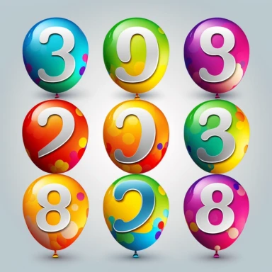 a set of 9 clipart of number 3 to 8 as balloon shape icon graphics elements in PowerPoint slides, white background, highly detailed, maximum detail, full color, vibrant colors, vector art