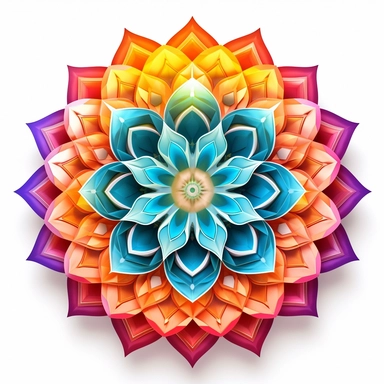 3D mandala clipart, vibrant chakra colors, intricate sacred geometical patterns, on white background