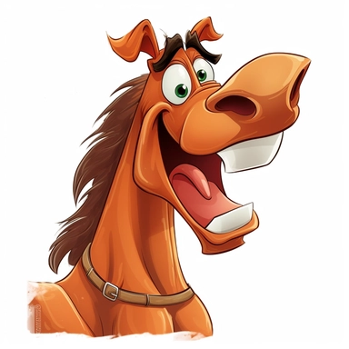 a cartoon horse making super funny faces, clipart, white background