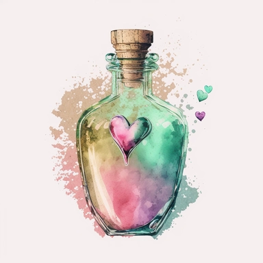 expensive dream illusion pastel color water white background clear old rustic Heart Bottle classic potion Valentine's Day Clipart vintage watercolor