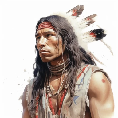 native american man, side, young, handsome, hyper-realistic painting, intricate details, watercolor, clipart, white background