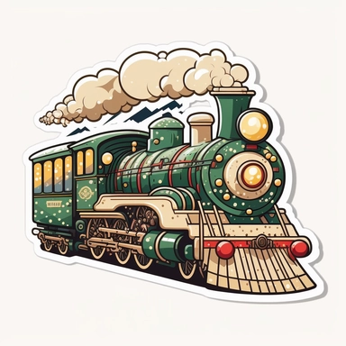 vector sticker design, anime style Christmas Train clipart, white background, flat colors