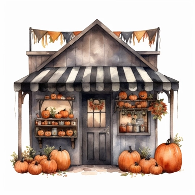 - @kellidp (relaxed) Image vector watercolor cute vintage tiny Halloween shop with Halloween style decor clipart on white background, fall, tiny Halloween shop, photorealistic, ultrarealistic, no background, on white - @kellidp (relaxed)