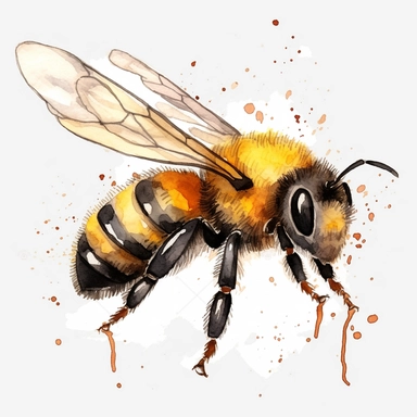watercolor, Bees: Bees are kept for their honey and are found all over the world, particularly in countries like China, the United States, and Turkey. png Full body realistic cartoon in 32K UHD cute. 15 cm thick outline. Black color. There was no shadow on the ground. 8K with realistic watercolors and detailed illustrations. PNG clipart, transparent white background