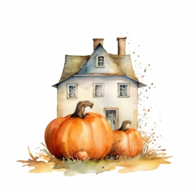watercolor A clip art image featuring with pumpkin house isolated white background, minimalist, 8K, c20