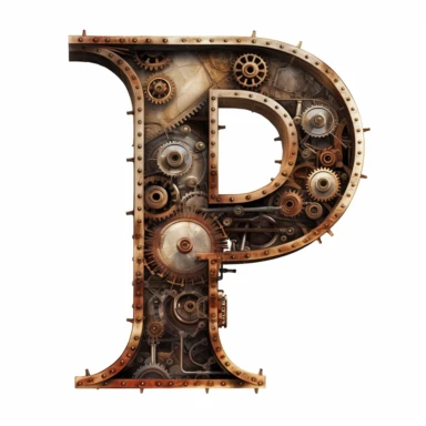 Steam punk style, Letter P, clipart, white background