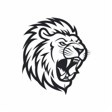 roaring lion head black frontal view silhouette vector flat simple identification symbol white backround white background minimalistic clipart png svg