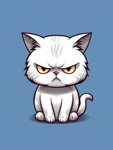 cute little cat, very annoyed and moody, frowning, vector illustration, clipart style, 2D, kawaii, cute, big eyes, portrait, ghibli style
