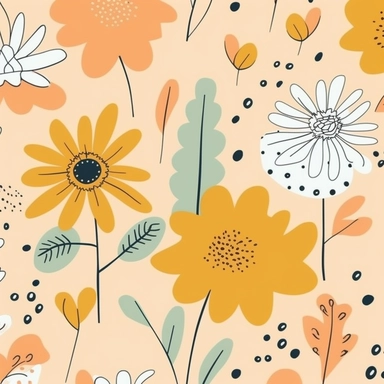 simple floral Pattern | GENRE: digital graphic clipart Art | EMOTION: cheerful | SCENE: A seamless pattern featuring simple digital graphic clipart art flowers in same sizes, with balanced negative space, in a peaceful and dreamy color palette | TAGS: doodle, floral, pattern, simple, cheerful | DESIGN ELEMENTS: Organic shames, bold textures, ample negative space | AESTHETIC: cheerful cartoon | COMPOSITION: Seamless, repeating pattern with a harmonious arrangement of elements and balanced negativ