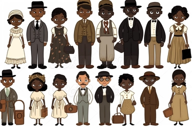 Black History Month clipart, cartoon, white background,