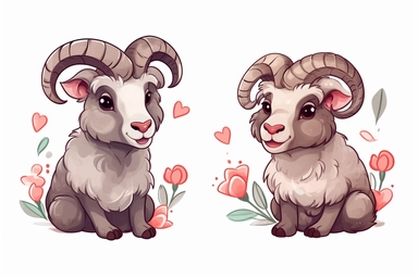 Cute Bighorn sheep in valentine Day clipart, cartoon, white background,