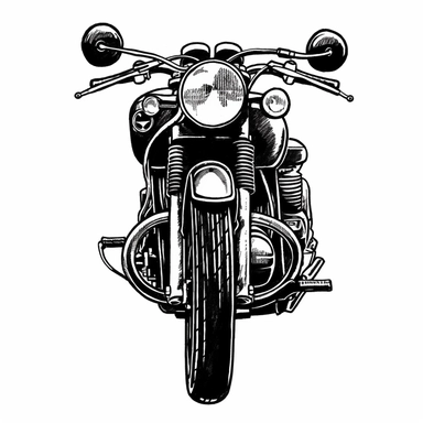 Motorcycles clip art, black and white, very simple, clip art, directly facing camera, clip art