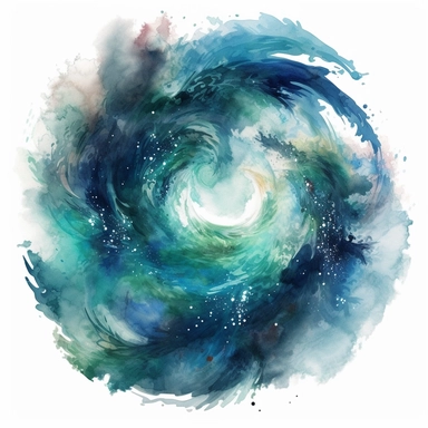 clipart style, watercolor scene of An otherworldly illustration of a celestial nebula with intense shades of blue and green. The swirling gas formations create an ethereal atmosphere, while sparkling stars illuminate the cosmic landscape with their brilliance, HD, on white background
