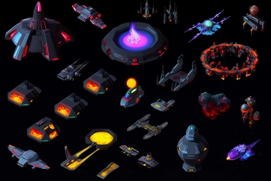 isometric game sprites, spritesheet, clipart, futuristic family hover crafts, gaming assets, sci-fi, fun, creative, cartoon render, hyper-detailed, black background, inspired by one random famous product designer, inspired by one random famous sci-fi movie