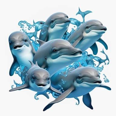 group of friendly, smiling baby dolphins swimming together clipart