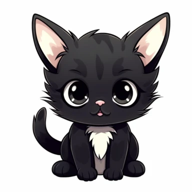 Cute black and kawaii kitten clipart white background no text--q 2