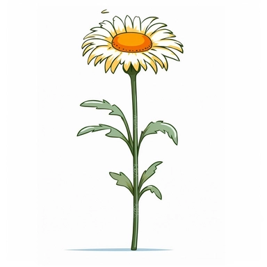 Clipart of a one cartoon daisie in a minimalist style, on a white background,
