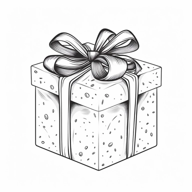 clipart style, black and white colouring page, simple gift box with a bow