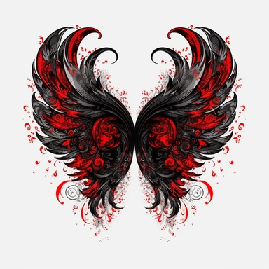 devil wings, devil wings clipart, black and red colors Feather wings png, dark angel wings png, Angel clipart, Spiritual clipart, abstract clipart, Feather png ,vector , white background , plain white background,vector,hd,4k,8k,back view ,symmetric , armor plated , golden plated, floral , small flower on wings ,small black rose and lily