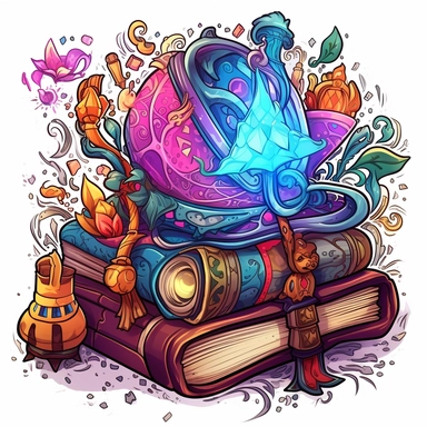 Create One clipart inspired by Magical Artifact: Design clipart depicting powerful and mysterious magical artifact from fantasy book, such as ancient spellbook in 4K. so it can be used in fantasy books. beautifull coloring in style of pixar