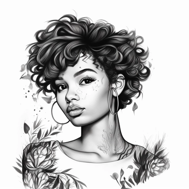 Black Woman Clipart, Pixie haircut girl PNG, Black Girl, Short Pixie hairstyle Black Woman, African American Girl Hand Drawn Art Style PNG, Printable Art Decor,