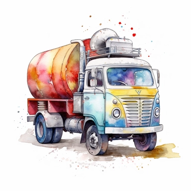 cute concrete mixer, watercolor, White Background, Clipart