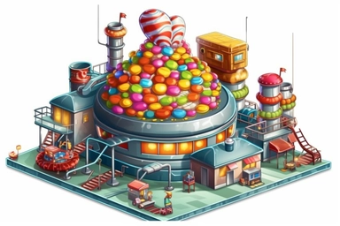 Candy factory, clipart, HD, isolated white background, spaced out